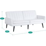 Modern Mid-Century White Linen Futon Sleeper Sofa Bed