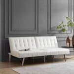 Mid-Century Modern White Faux Leather Futon Sofa Bed