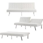 Mid-Century Modern White Faux Leather Futon Sofa Bed