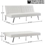 Mid-Century Modern White Faux Leather Futon Sofa Bed
