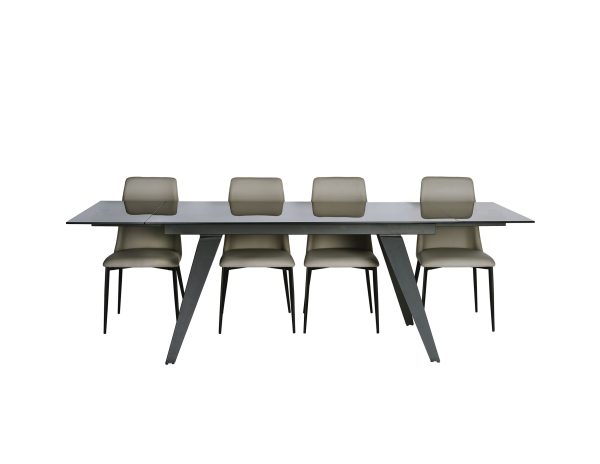NOIRE Smoke Grey Glass Double Extension Dining Table 3 2