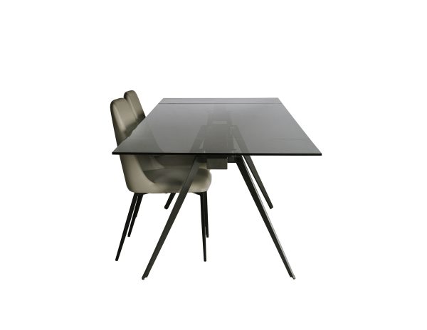 NOIRE Smoke Grey Glass Double Extension Dining Table 4 2
