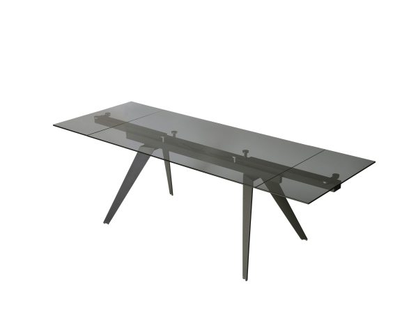 NOIRE Smoke Grey Glass Double Extension Dining Table 5 2