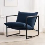 Modern Navy Blue Upholstered Sling Chair with Metal Frame