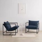 Modern Navy Blue Upholstered Sling Chair with Metal Frame