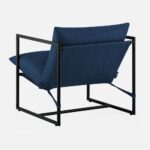 Modern Navy Blue Upholstered Sling Chair with Metal Frame