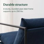 Modern Navy Blue Upholstered Sling Chair with Metal Frame