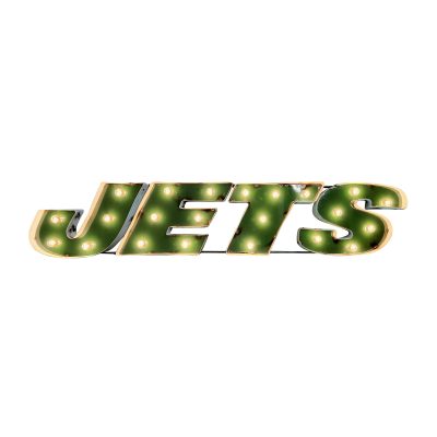 NY Jets Lighted Recycled Metal Wordmark NFL Logo Sign