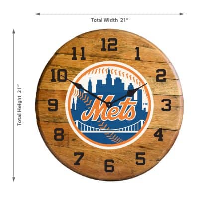 NY Mets Oak Whiskey Barrel Clock MLB Licensed Wall Decor
