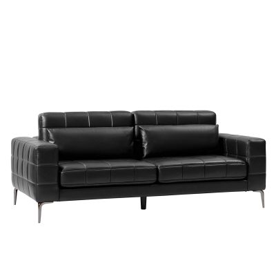 Nadalina Black Faux Leather Adjustable Modern Sofa with Lumbar Cushion