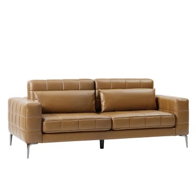 Nadalina Camel Faux Leather Adjustable Height Modern Sofa