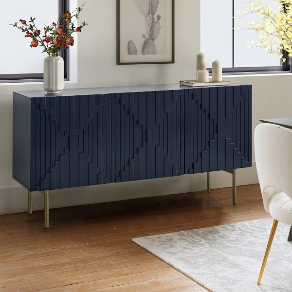 Nadia Navy Boho Geometric Door Modern Storage Sideboard