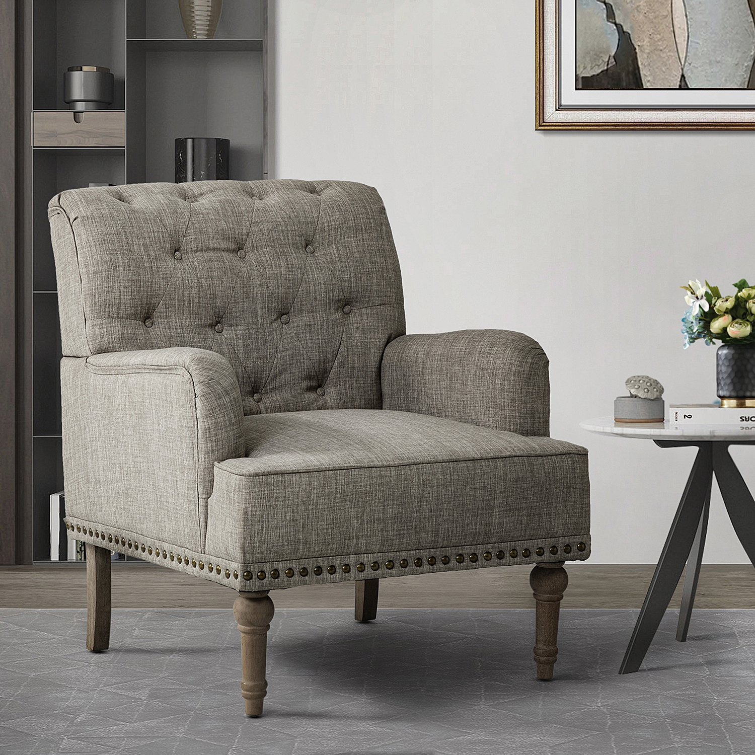 Naida Grey Tufted Nailhead Accent Armchair 1 Naida Grey Tufted Nailhead Accent Armchair