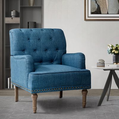 Naida Navy Tufted Nailhead Accent Armchair