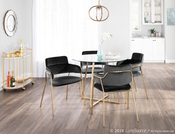Napoli Black Velvet Gold Metal Contemporary Chair Set of 2 1