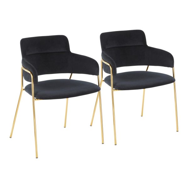 Napoli Black Velvet Gold Metal Contemporary Chair Set of 2 2