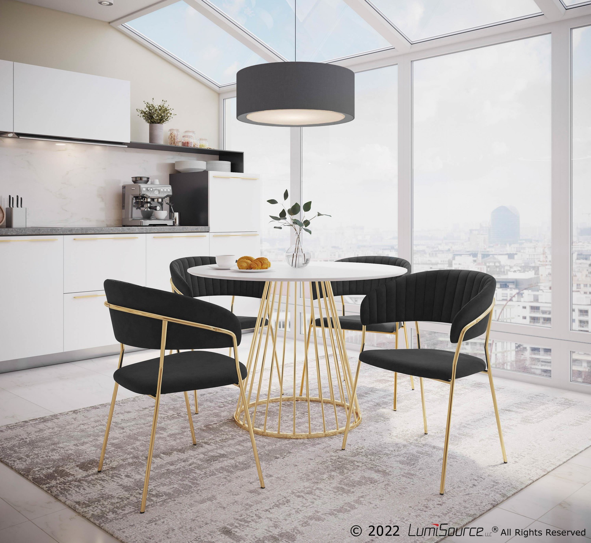 Napoli Black Velvet Gold Metal Contemporary Chair (Set of 2) 1 Napoli Black Velvet Gold Metal Contemporary Chair (Set of 2)