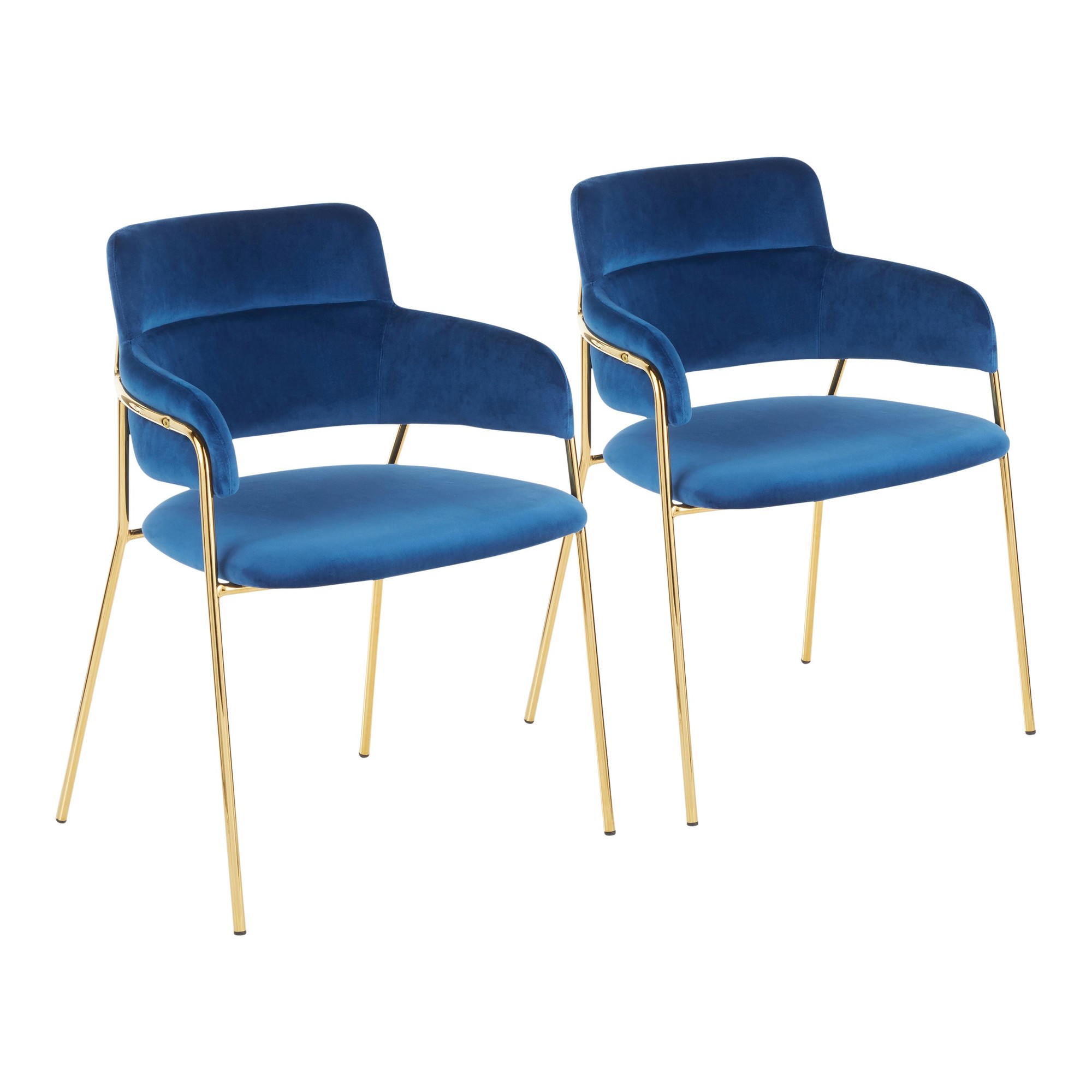 Napoli Blue Velvet Gold Contemporary Chairs (Set of 2) 3 Napoli Blue Velvet Gold Contemporary Chairs (Set of 2) - Image 3