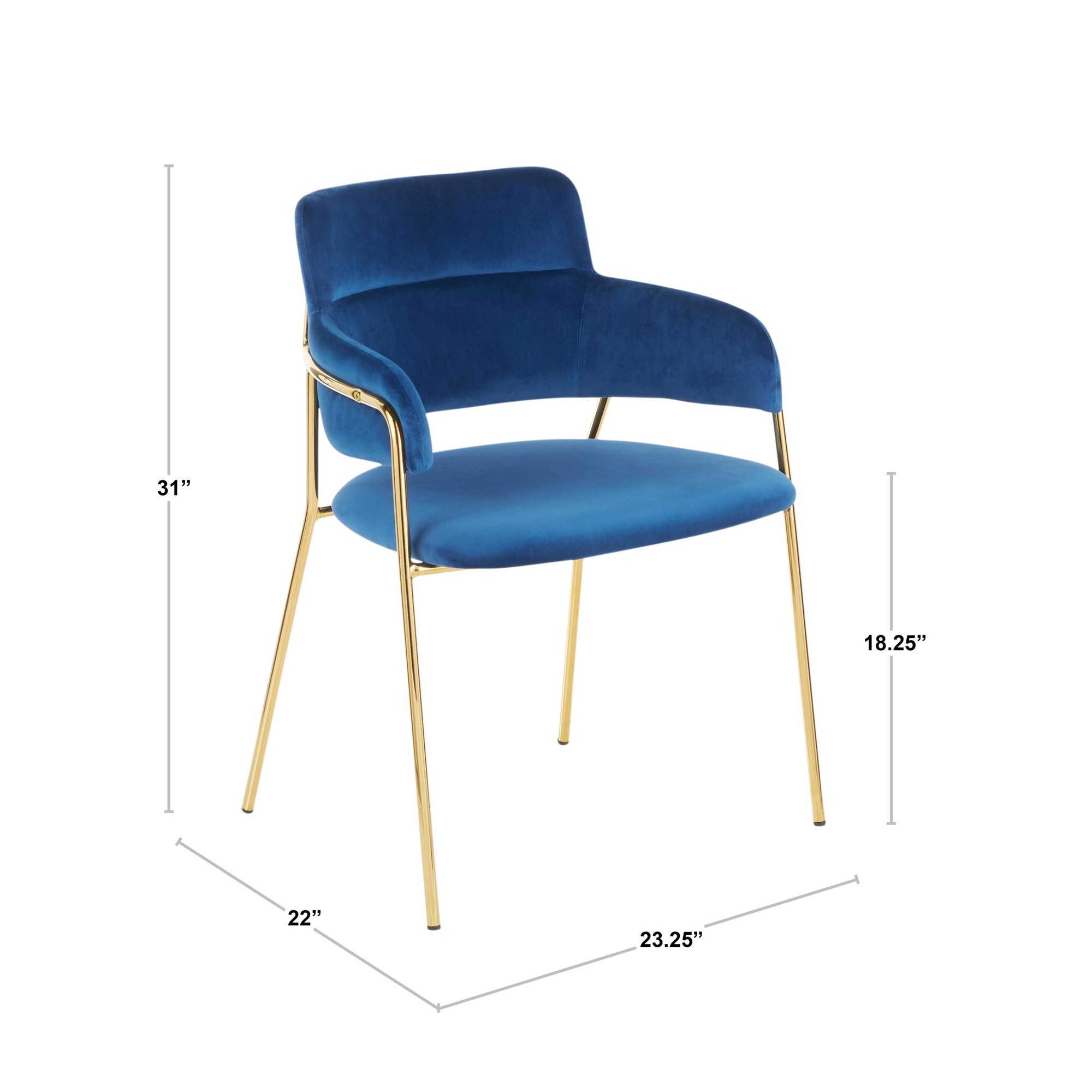 Napoli Blue Velvet Gold Contemporary Chairs (Set of 2) 10 Napoli Blue Velvet Gold Contemporary Chairs (Set of 2) - Image 10