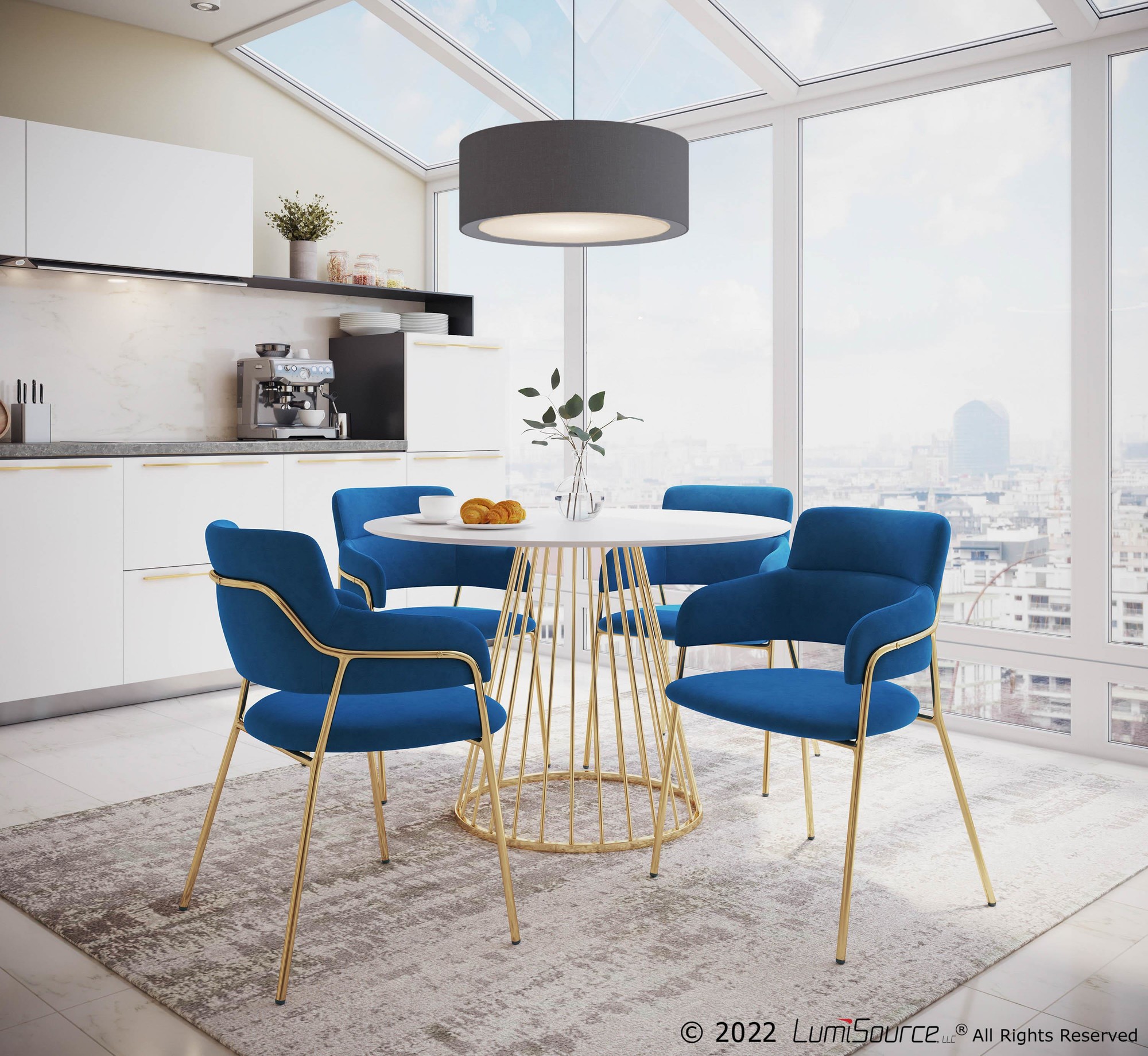 Napoli Blue Velvet Gold Contemporary Chairs (Set of 2) 1 Napoli Blue Velvet Gold Contemporary Chairs (Set of 2)