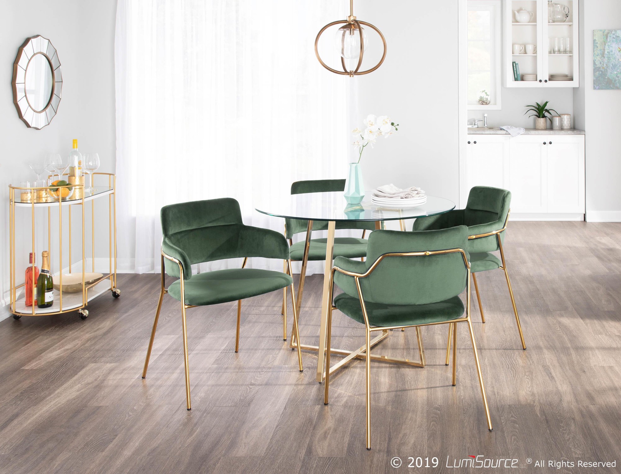 Napoli Gold and Emerald Green Velvet Contemporary Chairs (Set of 2) 2 Napoli Gold and Emerald Green Velvet Contemporary Chairs (Set of 2) - Image 2