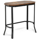 Rustic Narrow End Table with Steel Frame and Wood Grain