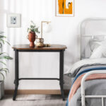 Rustic Narrow End Table with Steel Frame and Wood Grain