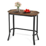 Rustic Narrow End Table with Steel Frame and Wood Grain