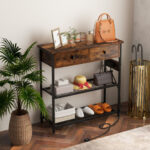 Rustic Console Table with Drawers, Shelves, and Charging Ports 8 Rustic Console Table with Drawers, Shelves, and Charging Ports