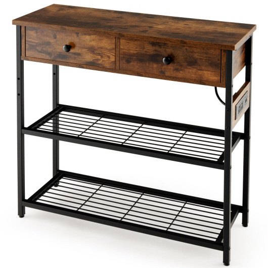 Rustic Console Table with Drawers, Shelves, and Charging Ports 3 Rustic Console Table with Drawers, Shelves, and Charging Ports - Image 3