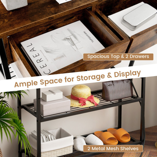 Rustic Console Table with Drawers, Shelves, and Charging Ports 6 Rustic Console Table with Drawers, Shelves, and Charging Ports - Image 6