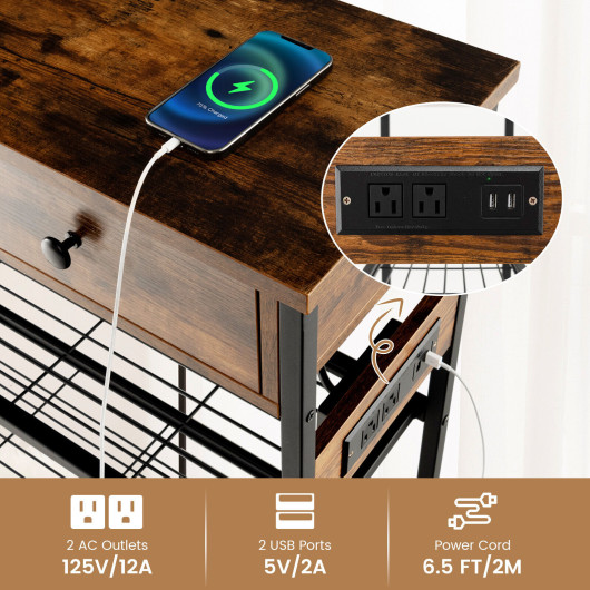 Rustic Console Table with Drawers, Shelves, and Charging Ports 7 Rustic Console Table with Drawers, Shelves, and Charging Ports - Image 7