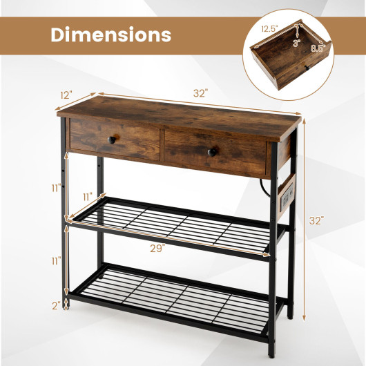 Rustic Console Table with Drawers, Shelves, and Charging Ports 5 Rustic Console Table with Drawers, Shelves, and Charging Ports - Image 5