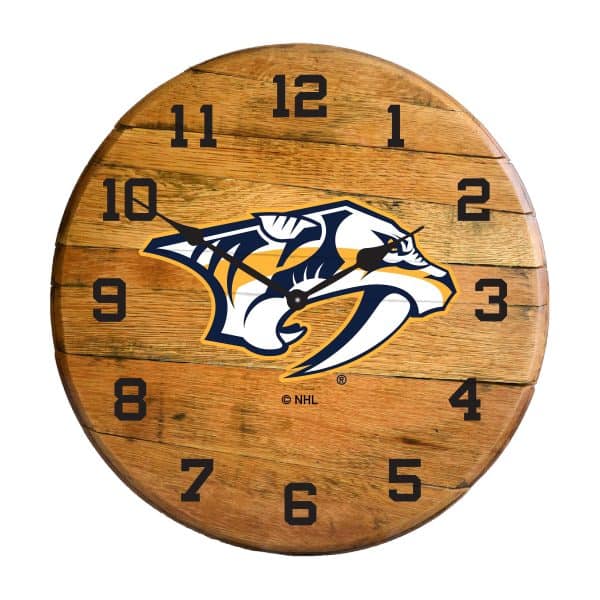 Nashville Predators Oak Barrel Clock 2