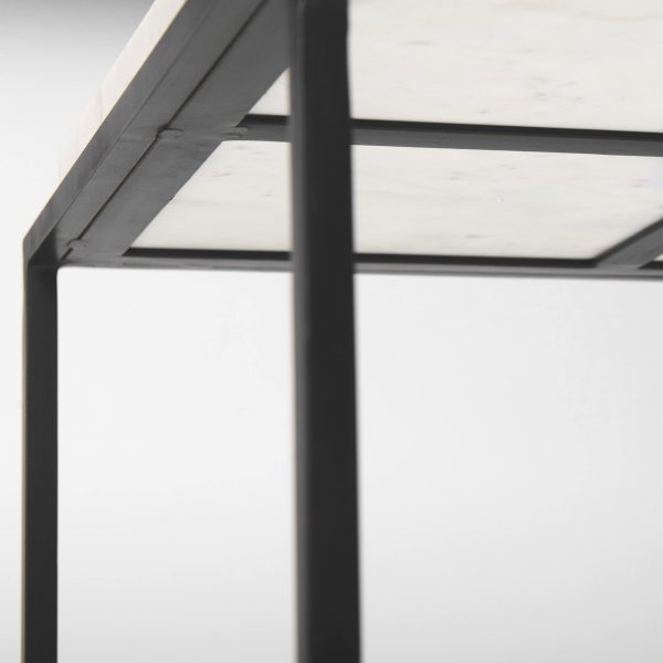 Nathan II 18 x 20 Square Top White Marble and Black Metal EndSide Table 12