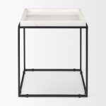 Nathan II 18" x 20" Square Top White Marble and Black Metal End/Side Table