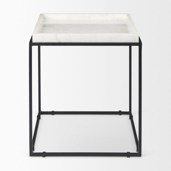 Nathan II 18 x 20 Square Top White Marble and Black Metal EndSide Table 6