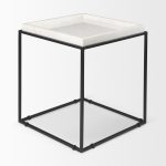 Nathan II 18" x 20" Square Top White Marble and Black Metal End/Side Table