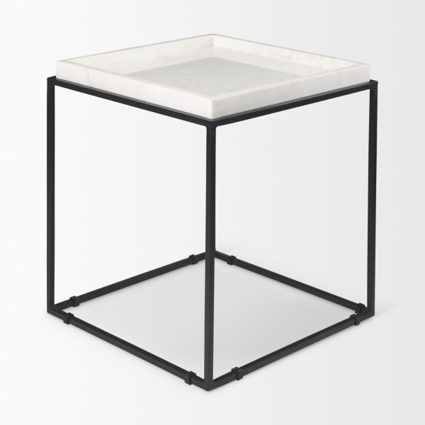 Nathan II 18 x 20 Square Top White Marble and Black Metal EndSide Table 7