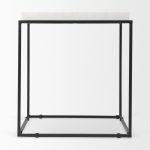 Nathan II 18" x 20" Square Top White Marble and Black Metal End/Side Table