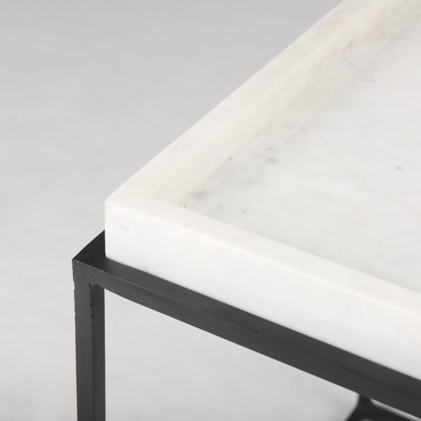 Nathan II 18 x 20 Square Top White Marble and Black Metal EndSide Table 9