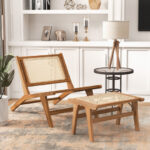 Teak Wood Foot Rest with Handwoven Rattan Surface 9 Teak Wood Foot Rest with Handwoven Rattan Surface