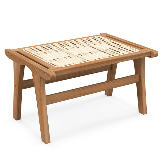 Teak Wood Foot Rest with Handwoven Rattan Surface 3 Teak Wood Foot Rest with Handwoven Rattan Surface - Image 3