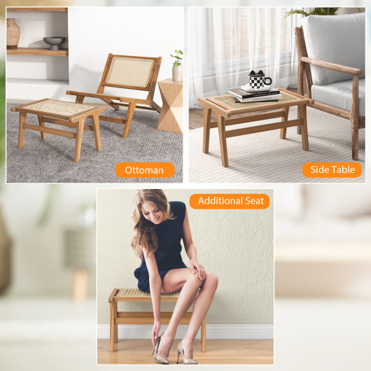 Teak Wood Foot Rest with Handwoven Rattan Surface 5 Teak Wood Foot Rest with Handwoven Rattan Surface - Image 5