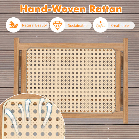 Teak Wood Foot Rest with Handwoven Rattan Surface 7 Teak Wood Foot Rest with Handwoven Rattan Surface - Image 7
