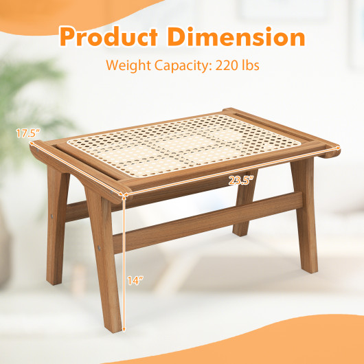 Teak Wood Foot Rest with Handwoven Rattan Surface 4 Teak Wood Foot Rest with Handwoven Rattan Surface - Image 4