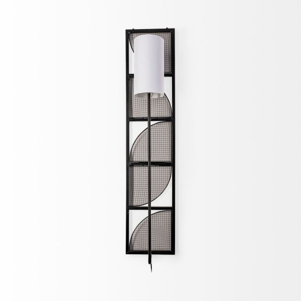 Navin 10x46.5 Black Metal Body White Fabric Shade Rectangular Wall Sconce 1