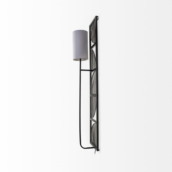 Navin 10x46.5 Black Metal Body White Fabric Shade Rectangular Wall Sconce 2