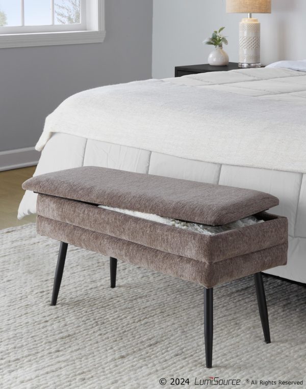 Neapolitan Brown Fabric Black Metal Contemporary Storage Bench 1