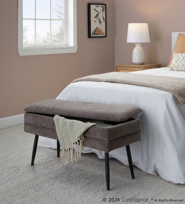 Neapolitan Brown Fabric Black Metal Contemporary Storage Bench 3